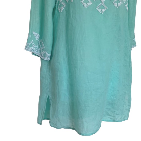 Calypso St Barth 100% Linen Mint Green Beaded Tunic - Picture 4 of 7